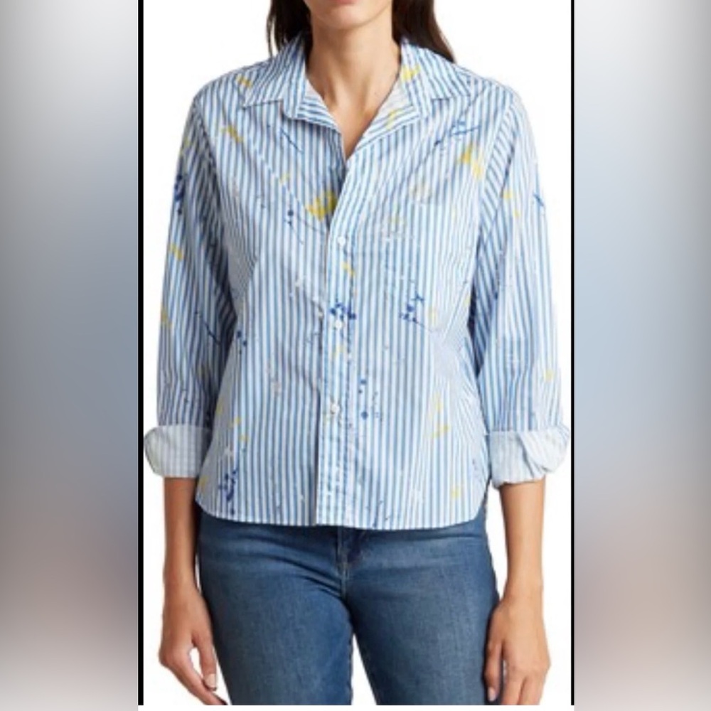 Frank & Eileen Striped Button-Up Shirt Splatter Size L Sylvia